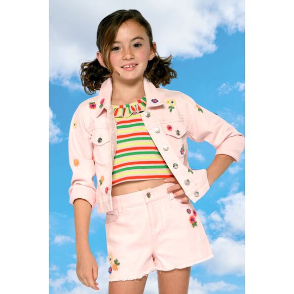 Hannah Banana Girls Pink Flower Embroidered Jean Jacket NWT - Picture 2 of 6